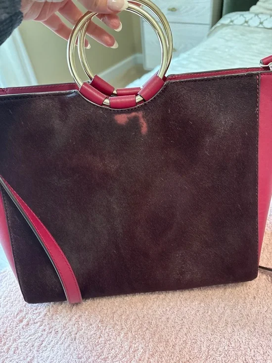 henri bendel Marquis Burgundy and Deep Pink Ring-Handle Shoulder Tote - Picture 2 of 7